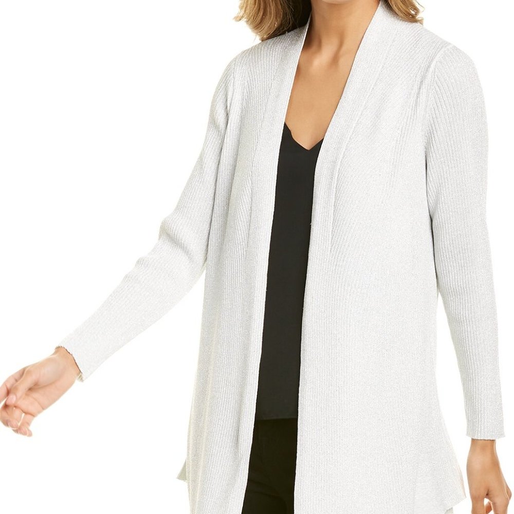 Nic + Zoe Petite Open Front Shine Cardigan Sweater,  Color "Silver", Size PP